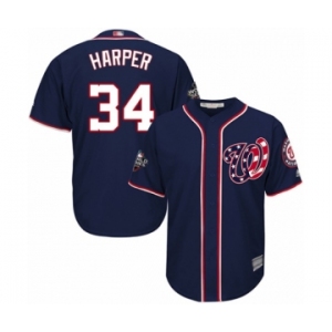 Men's Washington Nationals #34 Bryce Harper Replica Navy Blue Alternate 2 Cool Base 2019 World Series Bound Baseball Jersey