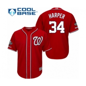 Men's Washington Nationals #34 Bryce Harper Replica Red Alternate 1 Cool Base 2019 World Series Champions Baseball Jersey