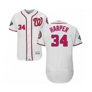Men's Washington Nationals #34 Bryce Harper White Home Flex Base Authentic Collection 2019 World Series Bound Baseball Jersey