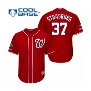 Men's Washington Nationals #37 Stephen Strasburg Replica Red Alternate 1 Cool Base 2019 World Series Champions Baseball Jersey