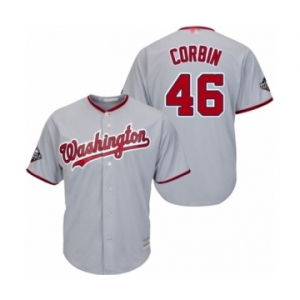 Men's Washington Nationals #46 Patrick Corbin Replica Grey Road Cool Base 2019 World Series Bound Baseball Jersey