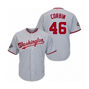 Men's Washington Nationals #46 Patrick Corbin Replica Grey Road Cool Base 2019 World Series Champions Baseball Jersey