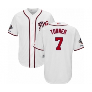 Men's Washington Nationals #7 Trea Turner Replica White Home Cool Base 2019 World Series Champions Baseball Jersey