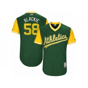 Men's 2017 Little League World Series Athletics #58 Paul Blackburn Blackie Green Jersey