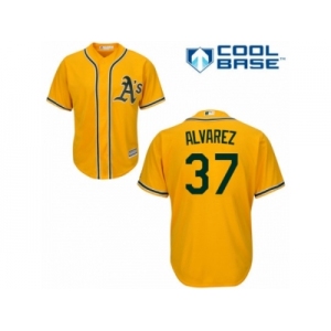 Men's Majestic Oakland Athletics #37 Henderson Alvarez Authentic Gold Alternate 2 Cool Base MLB Jersey