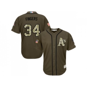 Oakland Athletics #34 Rollie Fingers Green Salute to Service Stitched Baseball Jersey