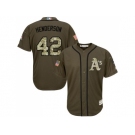 Oakland Athletics #42 Dave Henderson Green Salute to Service Stitched MLB Jersey