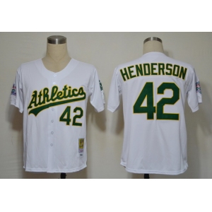 mlb jerseys oakland athletics #42 rivkey henderson white m&n 1989