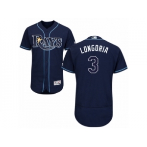 Men's Majestic Tampa Bay Rays #3 Evan Longoria Navy Blue Flexbase Authentic Collection MLB Jersey