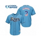 Men's Majestic Tampa Bay Rays #3 Evan Longoria Replica Light Blue USA Flag Fashion MLB Jersey