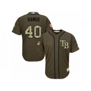 Men's Majestic Tampa Bay Rays #40 Wilson Ramos Replica Green Salute to Service MLB Jersey