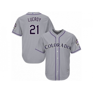 Colorado Rockies #21 Jonathan Lucroy Replica Grey Road Cool Base MLB Jersey