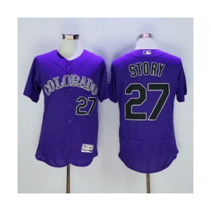 Men Colorado Rockies #27 Story Majestic Purple Flexbase Authentic Collection Player Jersey