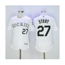 Men Colorado Rockies #27 Story Majestic White Authentic Collection Flexbase Jersey