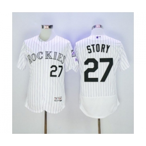 Men Colorado Rockies #27 Story Majestic White Authentic Collection Flexbase Jersey