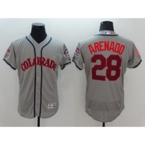 Men Colorado Rockies #28 Nolan Arenado Gray Stars & Stripes 2016 Independence Day Flex Base Jersey