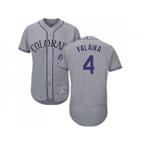 Men Colorado Rockies #4 Pat Valaika Grey Flexbase Authentic Collection Stitched MLB Jersey