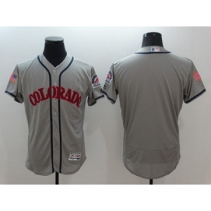 Men Colorado Rockies Majestic Blank Gray 2016 Independence Day Stars & Stripes Flex Base Team Jersey