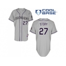 Men's Majestic Colorado Rockies #27 Trevor Story Authentic Grey Road Cool Base MLB Jersey