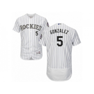 Men's Majestic Colorado Rockies #5 Carlos Gonzalez White Flexbase Authentic Collection MLB Jersey