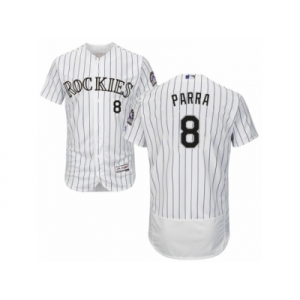 Men's Majestic Colorado Rockies #8 Gerardo Parra White Flexbase Authentic Collection MLB Jersey