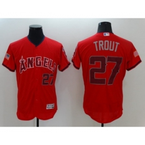 Men Los Angeles Angels #27 Mike Trout Red Stars & Stripes 2016 Independence Day Flex Base Jersey