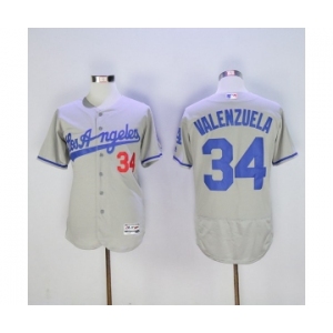 Men's Los Angeles Dodgers #34 Fernando Valenzuela Majestic Gray Road Flexbase Authentic Collection Player Jersey