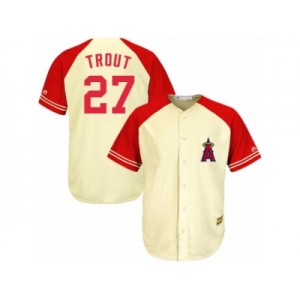 Men's Majestic Los Angeles Angels of Anaheim #27 Mike Trout Replica Cream Red Exclusive MLB Jersey