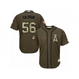 Men's Majestic Los Angeles Angels of Anaheim #56 Kole Calhoun Replica Green Salute to Service MLB Jersey