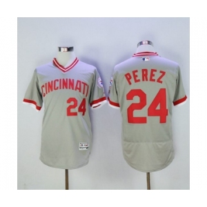 Men Cincinnati Reds #24 Tony Perez Majestic Grey Flexbase Authentic Cooperstown Player Jersey