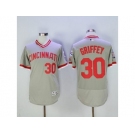 Men Cincinnati Reds #30 Ken Griffey Jr Majestic Grey Flexbase Authentic Cooperstown Player Jersey