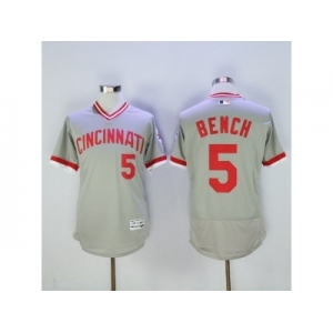 Men Cincinnati Reds #5 Johnny Bench Majestic Grey Flexbase Authentic Cooperstown Player Jersey