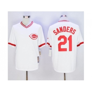 Men Mitchell And Ness Cincinnati Reds #21 Reggie Sanders White Throwback Stitched MLB Jersey