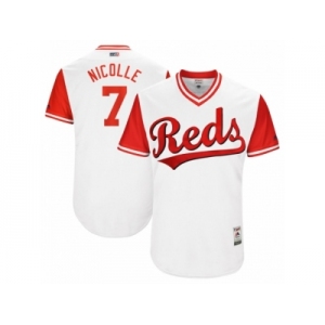 Men's 2017 Little League World Series Reds Eugenio Suarez #7 Nicolle White Jersey