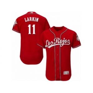 Men's Majestic Cincinnati Reds #11 Barry Larkin Red Los Rojos Flexbase Authentic Collection MLB Jersey