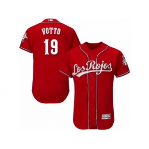 Men's Majestic Cincinnati Reds #19 Joey Votto Red Los Rojos Flexbase Authentic Collection MLB Jersey