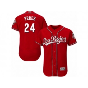 Men's Majestic Cincinnati Reds #24 Tony Perez Red Los Rojos Flexbase Authentic Collection MLB Jersey