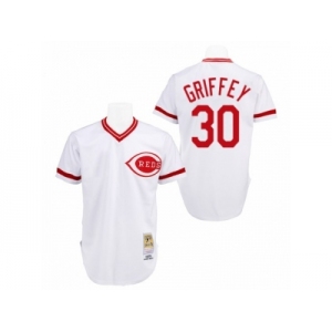 Men's Mitchell and Ness Cincinnati Reds #30 Ken Griffey Replica White Throwback MLB Jersey