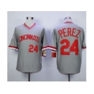 Mitchell and Ness Cincinnati Reds #24 Tony Perez Stitched Grey Throwback Baseball Jersey