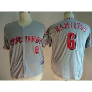 mlb jerseys cincinnati reds #6 hamilton grey