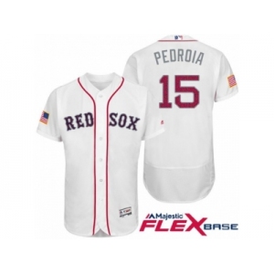 Men Boston Red Sox #15 Dustin Pedroia White Stars & Stripes 2016 Independence Day Flex Base Jersey