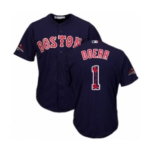 Men's Majestic Boston Red Sox #1 Bobby Doerr Authentic Navy Blue Team Logo Fashion Cool Base 2018 World Series Champions MLB Jersey