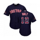 Men's Majestic Boston Red Sox #12 Brock Holt Authentic Navy Blue Team Logo Fashion Cool Base 2018 World Series Champions MLB Jersey