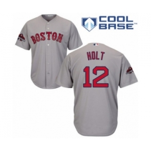 Men's Majestic Boston Red Sox #12 Brock Holt Replica Grey Road Cool Base 2018 World Series Champions MLB Jersey