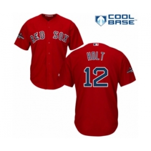 Men's Majestic Boston Red Sox #12 Brock Holt Replica Red Alternate Home Cool Base 2018 World Series Champions MLB Jersey