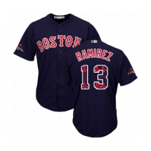 Men's Majestic Boston Red Sox #13 Hanley Ramirez Authentic Navy Blue Team Logo Fashion Cool Base 2018 World Series Champions MLB Jersey