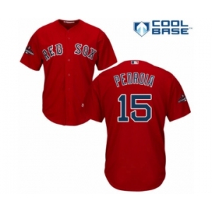 Men's Majestic Boston Red Sox #15 Dustin Pedroia Replica Red Alternate Home Cool Base 2018 World Series Champions MLB Jersey