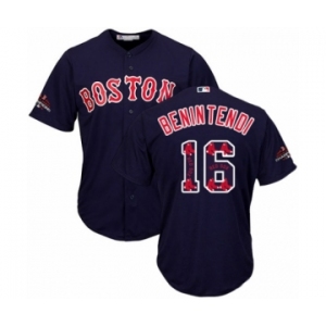 Men's Majestic Boston Red Sox #16 Andrew Benintendi Authentic Navy Blue Team Logo Fashion Cool Base 2018 World Series Champions MLB Jersey