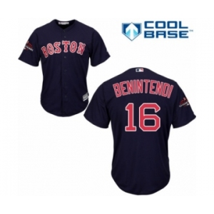 Men's Majestic Boston Red Sox #16 Andrew Benintendi Replica Navy Blue Alternate Road Cool Base 2018 World Series Champions MLB Jersey