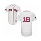 Men's Majestic Boston Red Sox #19 Fred Lynn White Home Flex Base Authentic Collection 2018 World Series Champions MLB Jersey